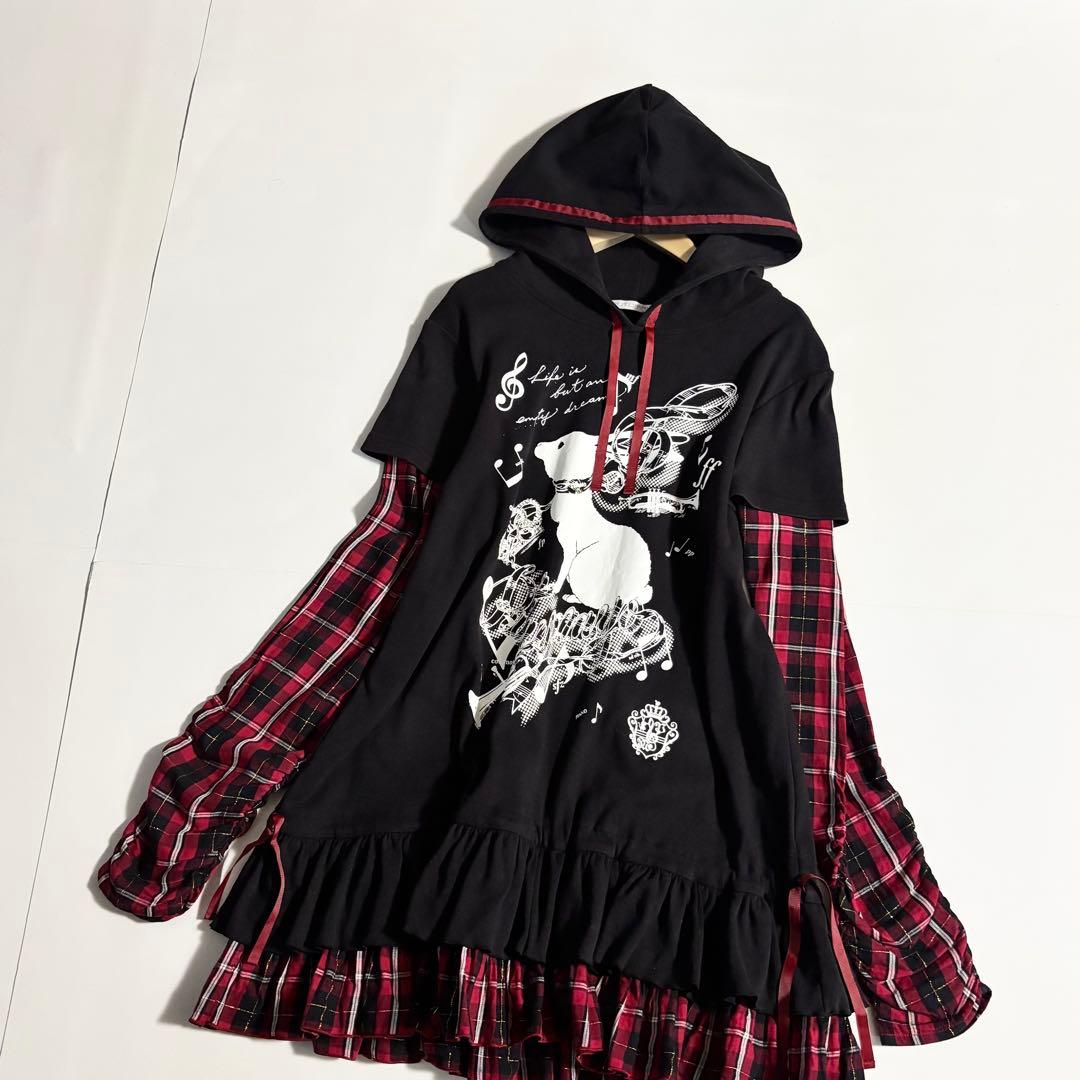 PUTUMAYO プトマヨ　うさぎ・音符柄　ドッキングチュニック・ワンピース