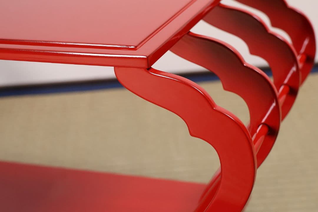 漆芸 輪島塗 朱塗 八足卓 花台 供台 54.5×27.3cm【MA722】