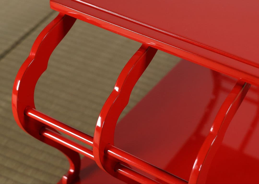 漆芸 輪島塗 朱塗 八足卓 花台 供台 54.5×27.3cm【MA722】