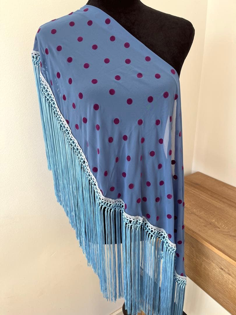 フラメンコ　マントンシージョ　ブルージョーゼット ブーゲンビリア水玉　セレステ