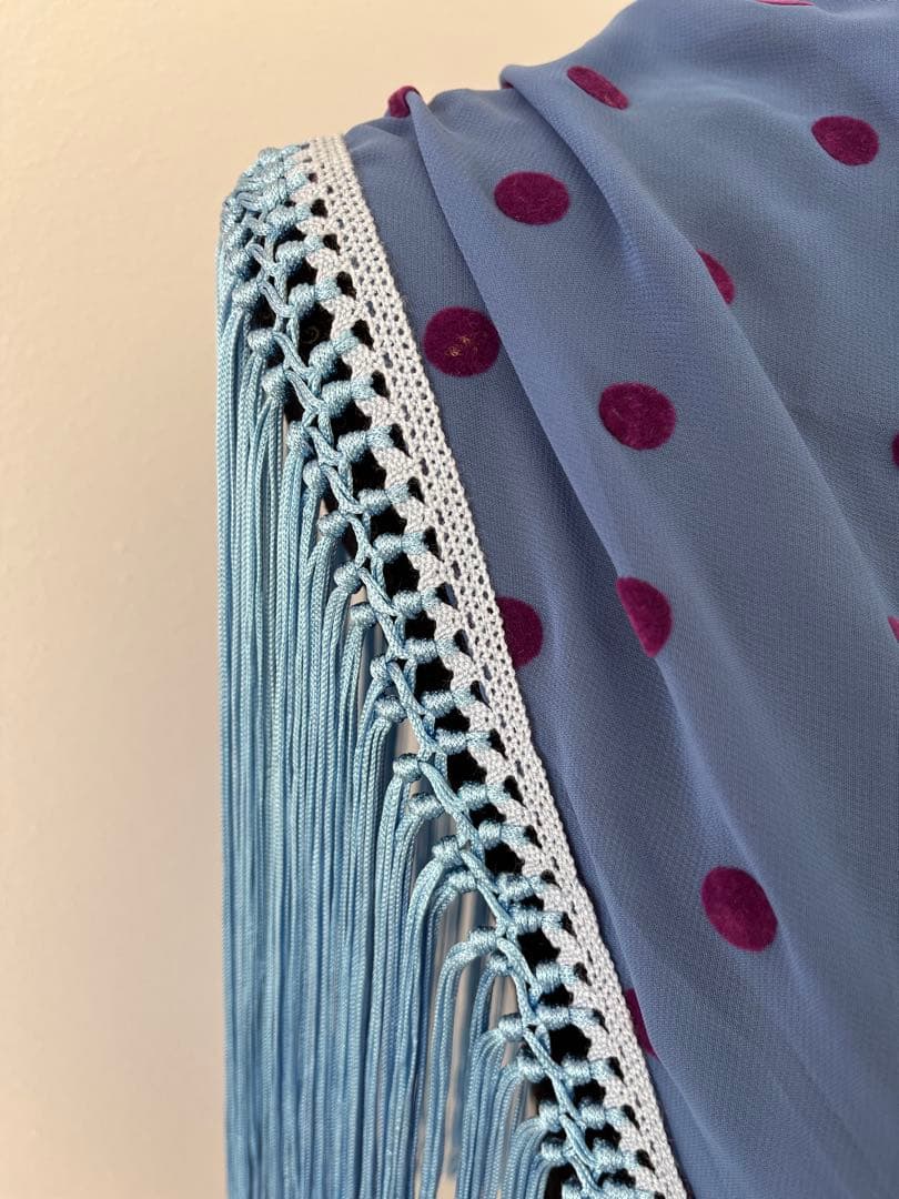 フラメンコ　マントンシージョ　ブルージョーゼット ブーゲンビリア水玉　セレステ