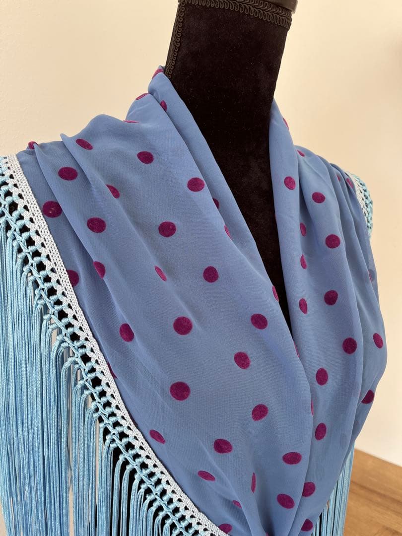 フラメンコ　マントンシージョ　ブルージョーゼット ブーゲンビリア水玉　セレステ