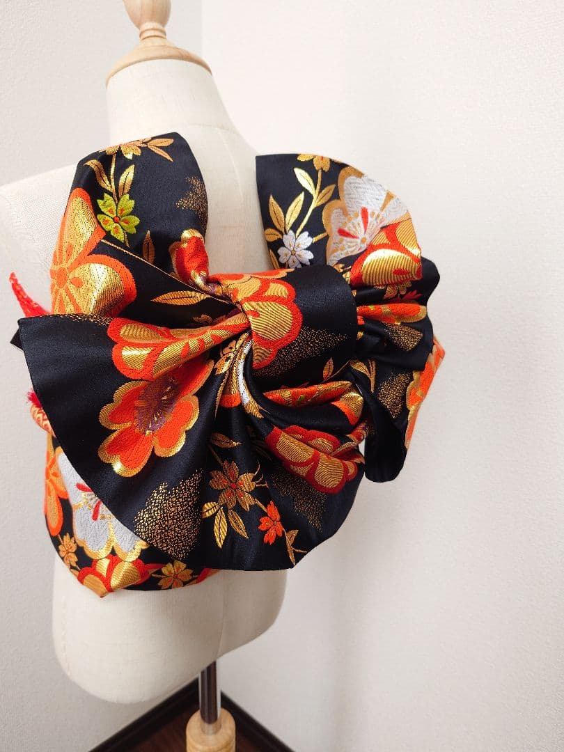 七五三　ハーフ成人式　ジュニア帯　袋帯からの作り帯　1点物　黒　花柄