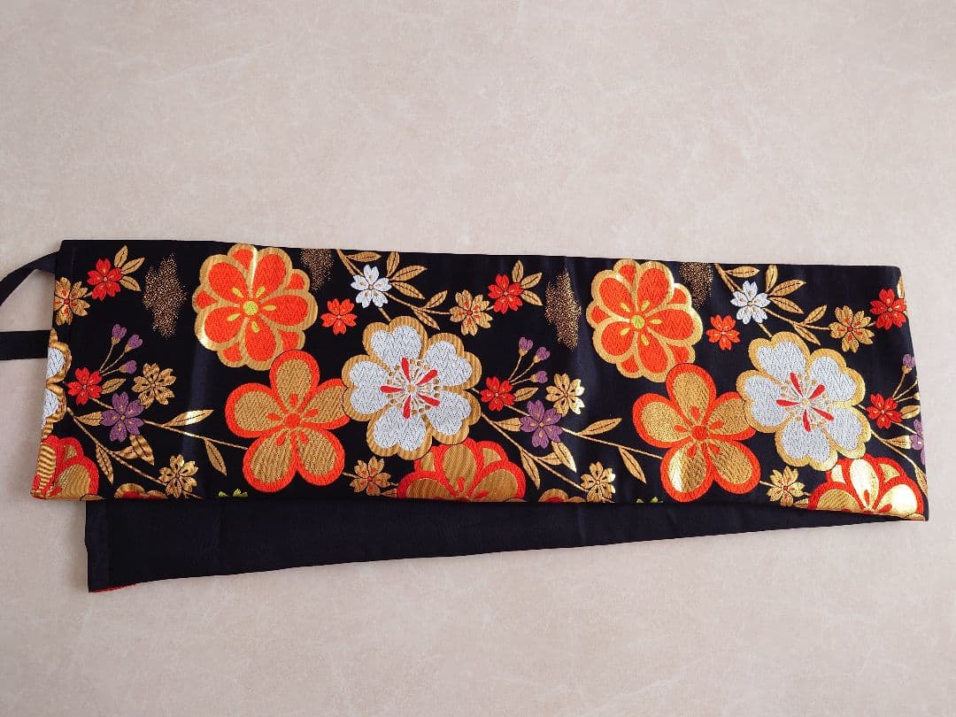 七五三　ハーフ成人式　ジュニア帯　袋帯からの作り帯　1点物　黒　花柄