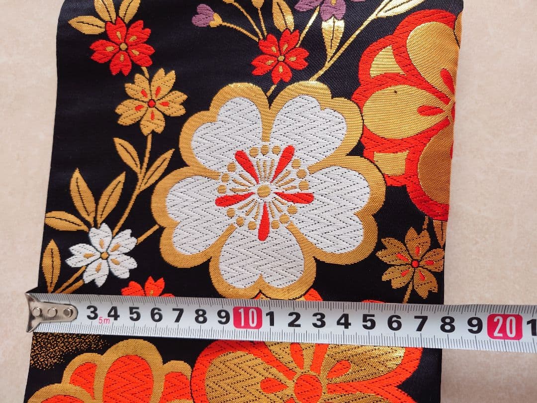 七五三　ハーフ成人式　ジュニア帯　袋帯からの作り帯　1点物　黒　花柄