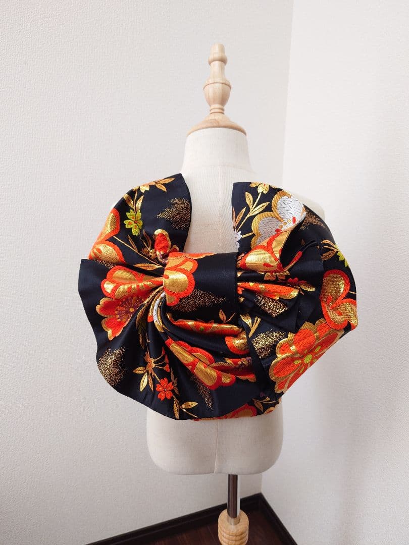 七五三　ハーフ成人式　ジュニア帯　袋帯からの作り帯　1点物　黒　花柄