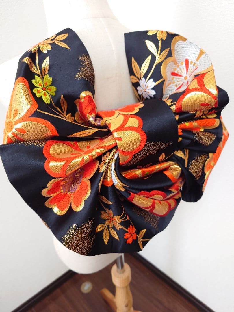 七五三　ハーフ成人式　ジュニア帯　袋帯からの作り帯　1点物　黒　花柄