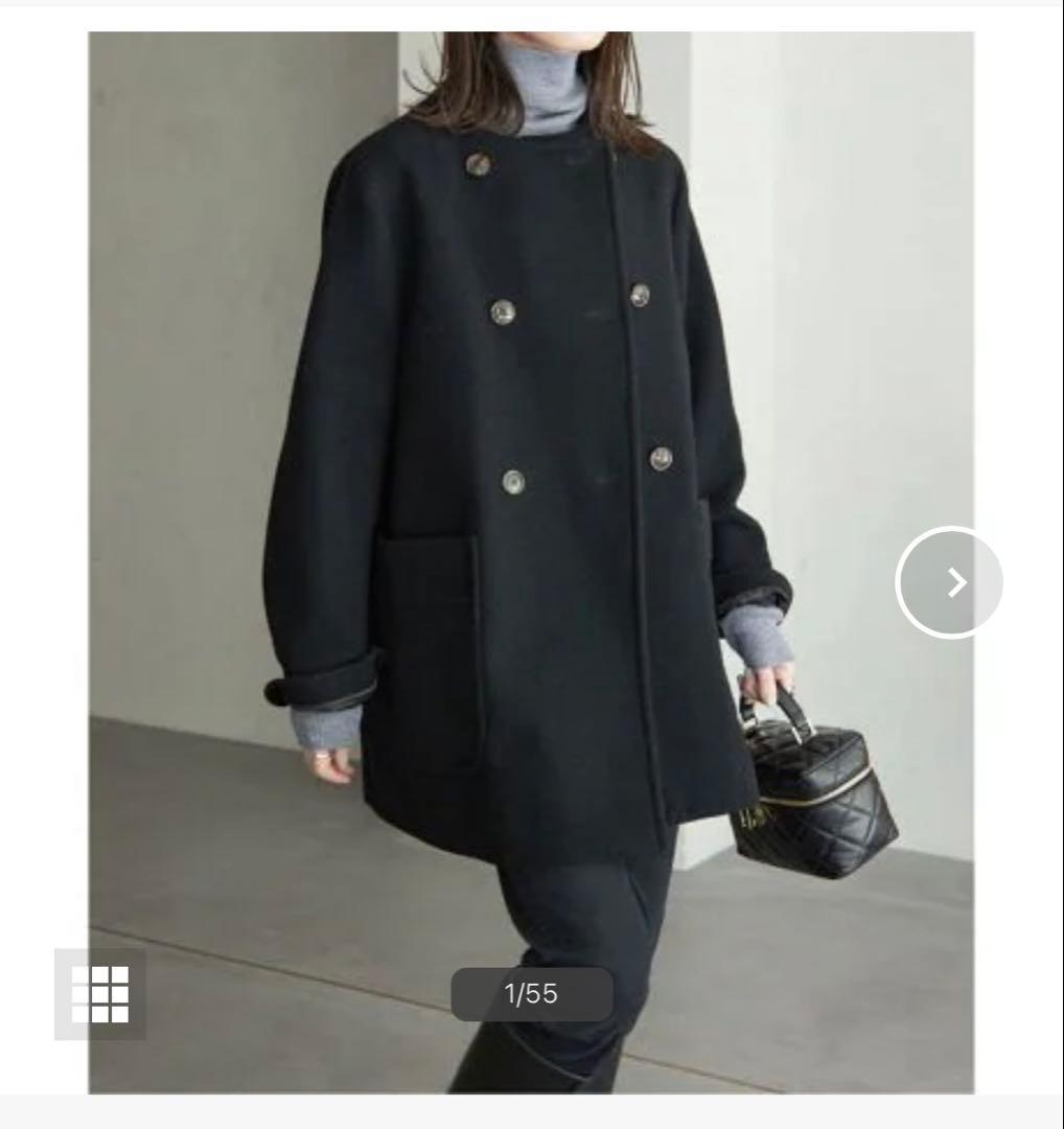 SLOBE IENA スイビダブルクロスノーカラーダブル前コート ブ