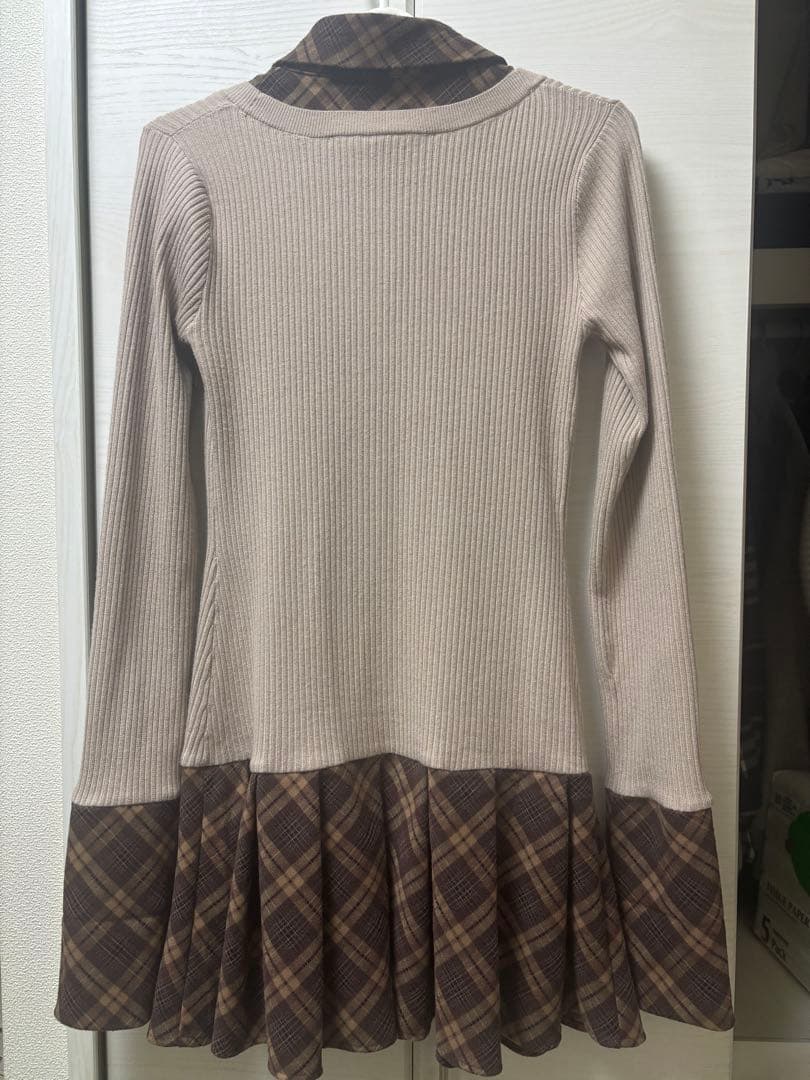 ミシェルマカロン チェックドッキングワンピース モカベージュ