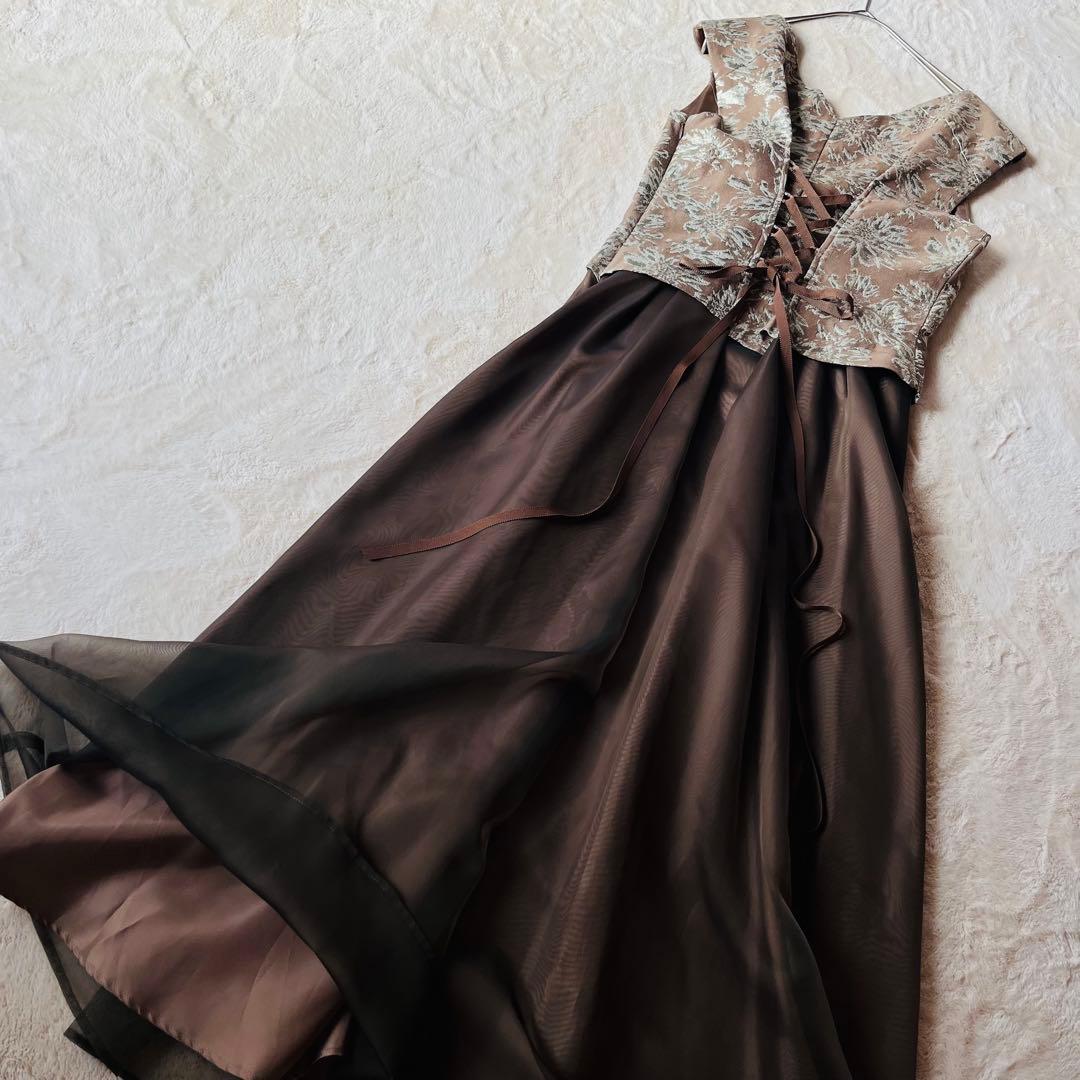 美品★AIMER エメ ブラウン/ゴールド ノースリーブドレス チュールスカート