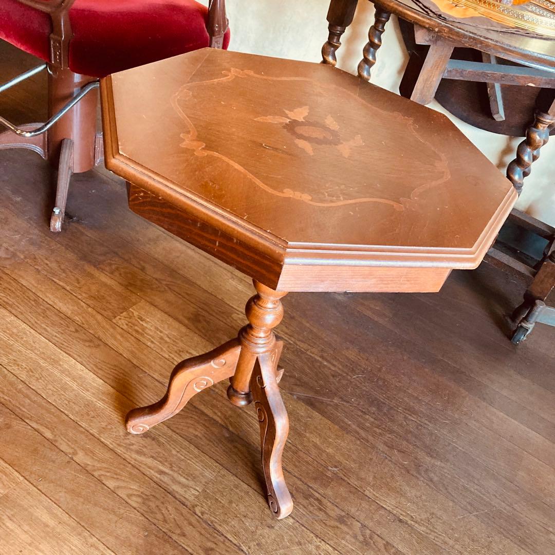 専用湯布院アンティーク イタリア 八角形サイドテーブル 木製コーヒーテーブル