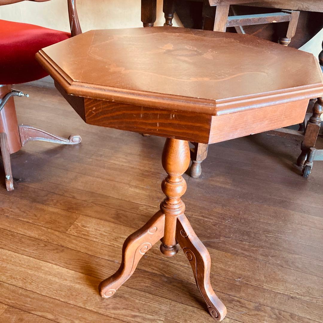 専用湯布院アンティーク イタリア 八角形サイドテーブル 木製コーヒーテーブル