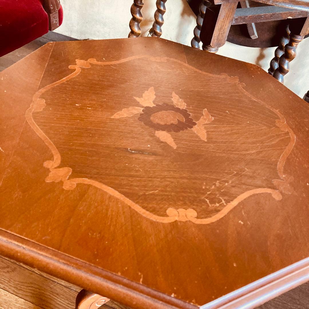 専用湯布院アンティーク イタリア 八角形サイドテーブル 木製コーヒーテーブル