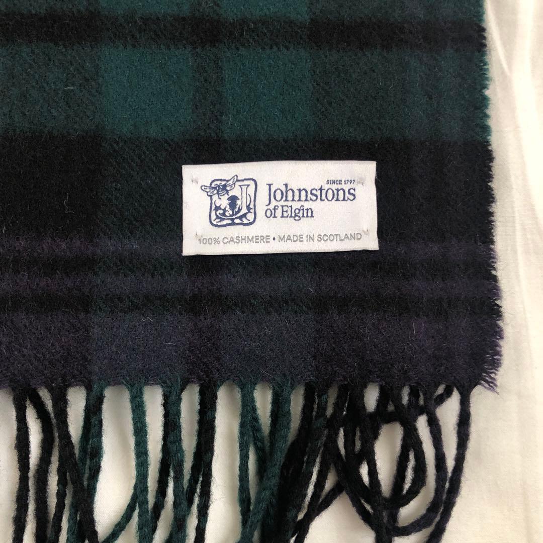【美品】ジョンストンズ　カシミヤ　マフラー　中判ストール　ブラックウォッチ