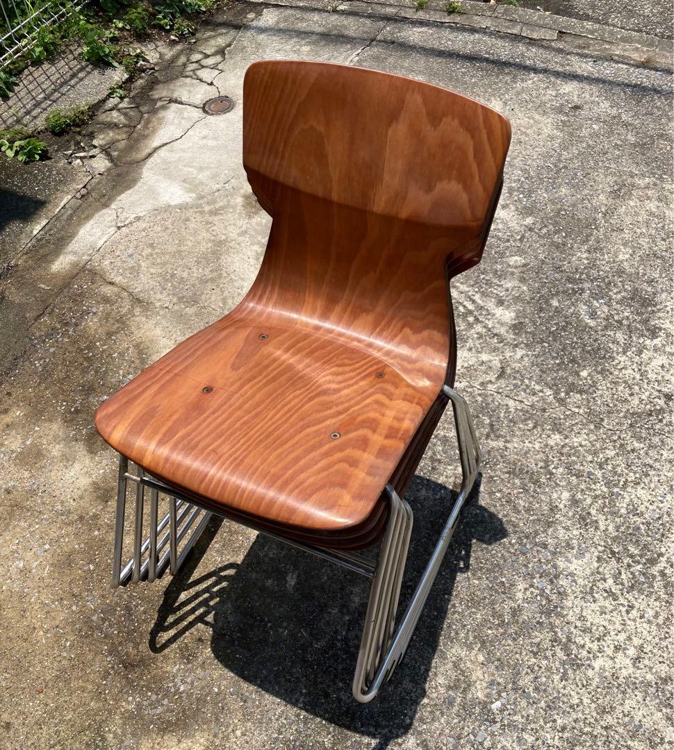 西ドイツ KOKUYO 木製 スタッキング チェア 2脚セット ①