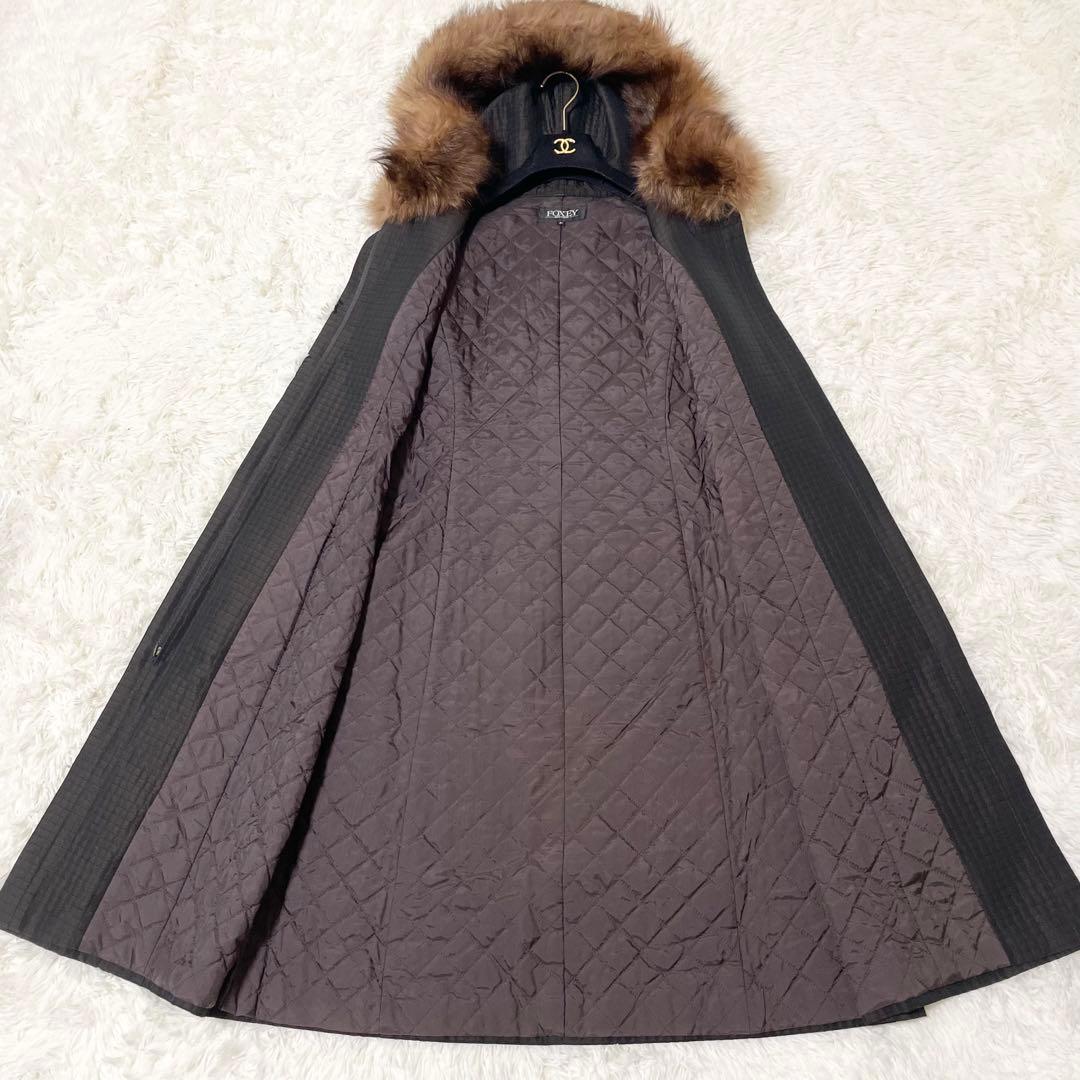 極美品✨フォクシー　ジレ　フード　フォックスファー　ロング　Aライン