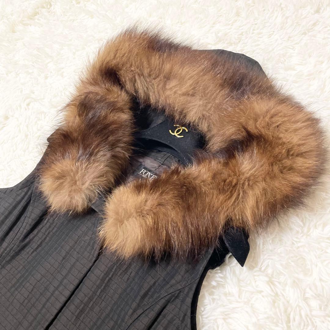 極美品✨フォクシー　ジレ　フード　フォックスファー　ロング　Aライン
