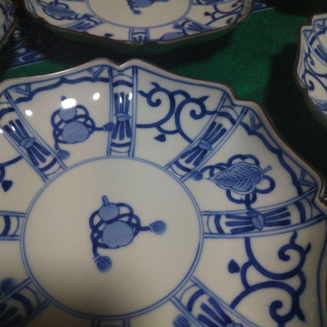 kurifu8008 九谷焼　中皿 5枚セット 染付 6寸 ひょうたん