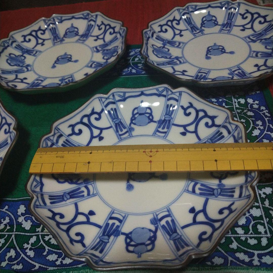 kurifu8008 九谷焼　中皿 5枚セット 染付 6寸 ひょうたん