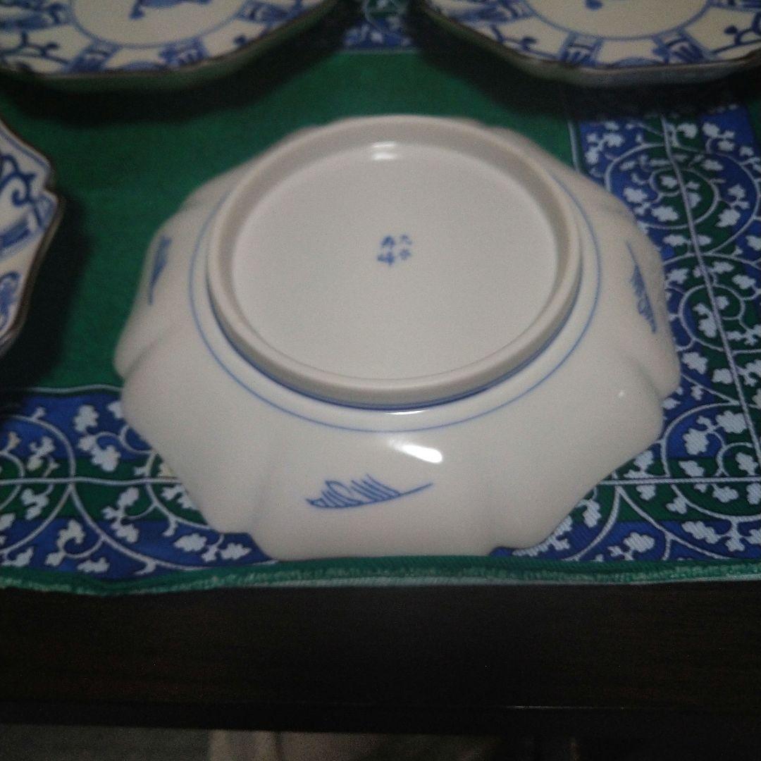 kurifu8008 九谷焼　中皿 5枚セット 染付 6寸 ひょうたん