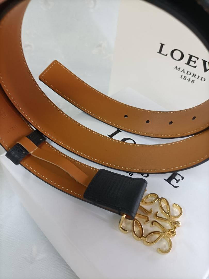 ブラック★メンズ ベルト ロエベ loewe ゴールドロゴ