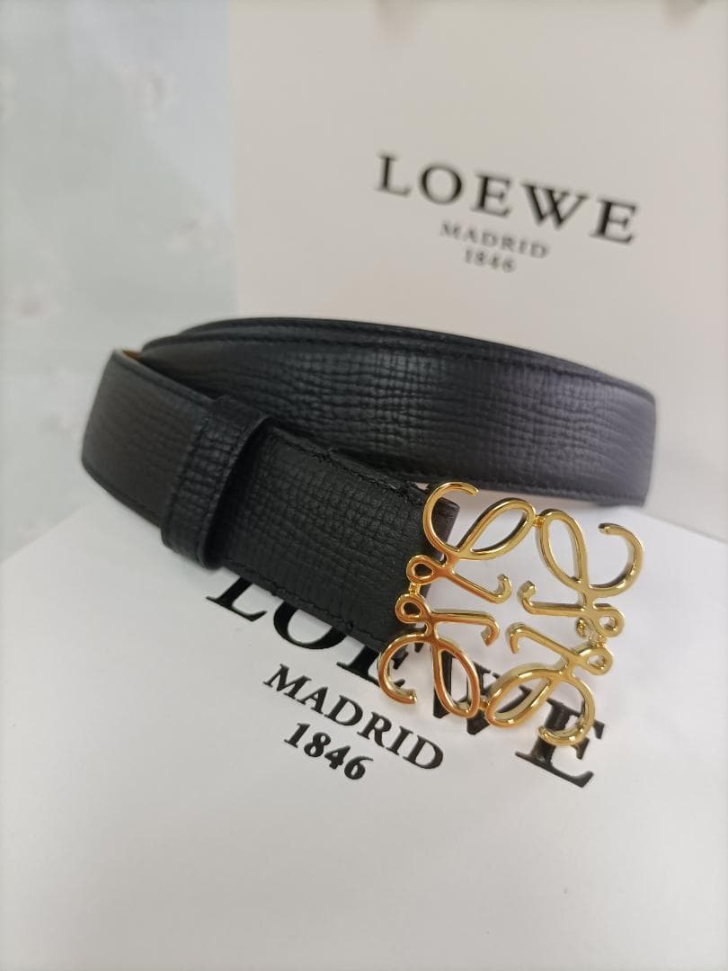 ブラック★メンズ ベルト ロエベ loewe ゴールドロゴ