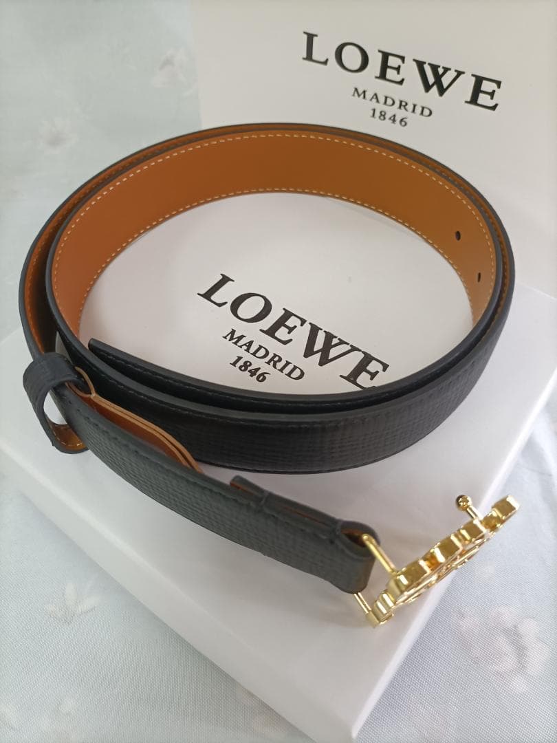 ブラック★メンズ ベルト ロエベ loewe ゴールドロゴ