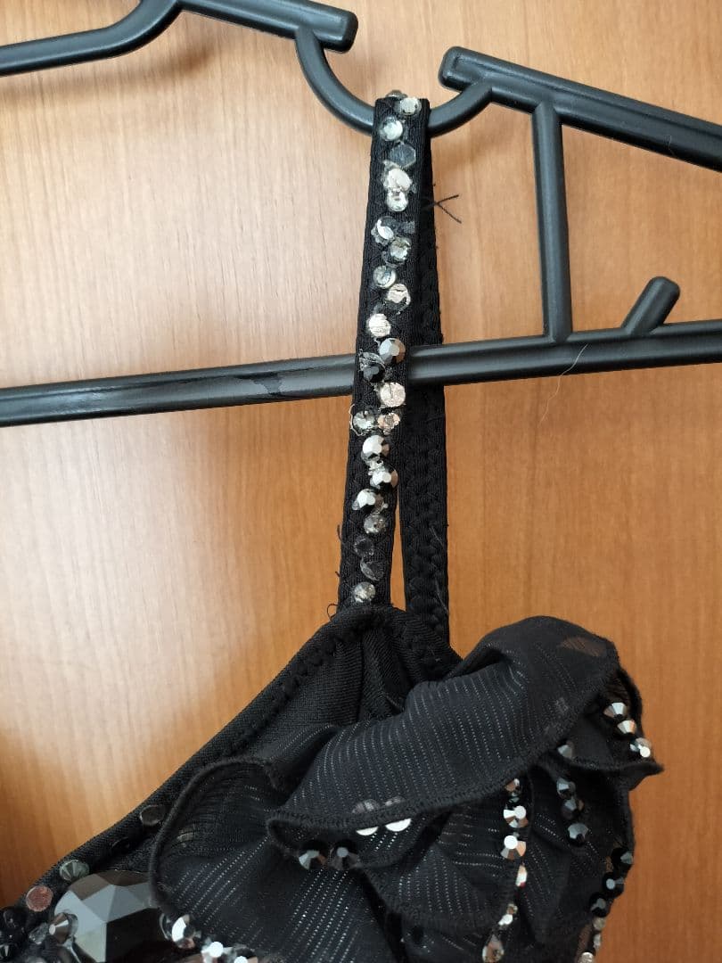 社交ダンス ドレス 黒白 スパンコール