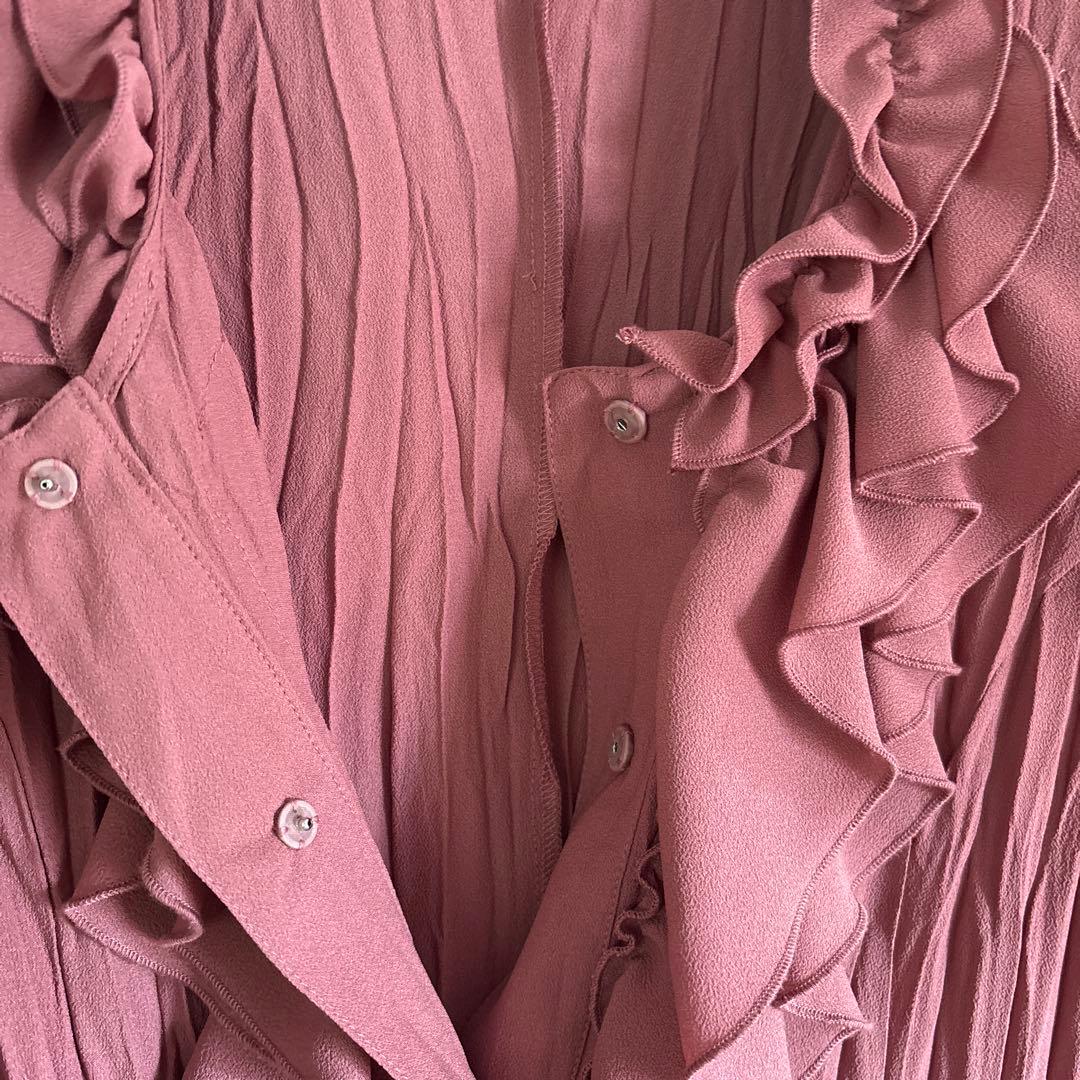 【美品】ノコオーノ ノーカラージャケットフリル付き ピンク 38 Mサイズ