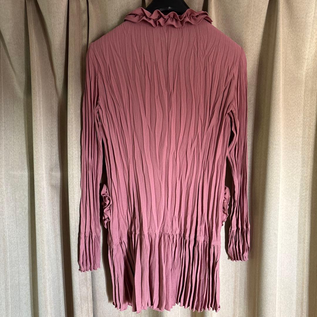 【美品】ノコオーノ ノーカラージャケットフリル付き ピンク 38 Mサイズ