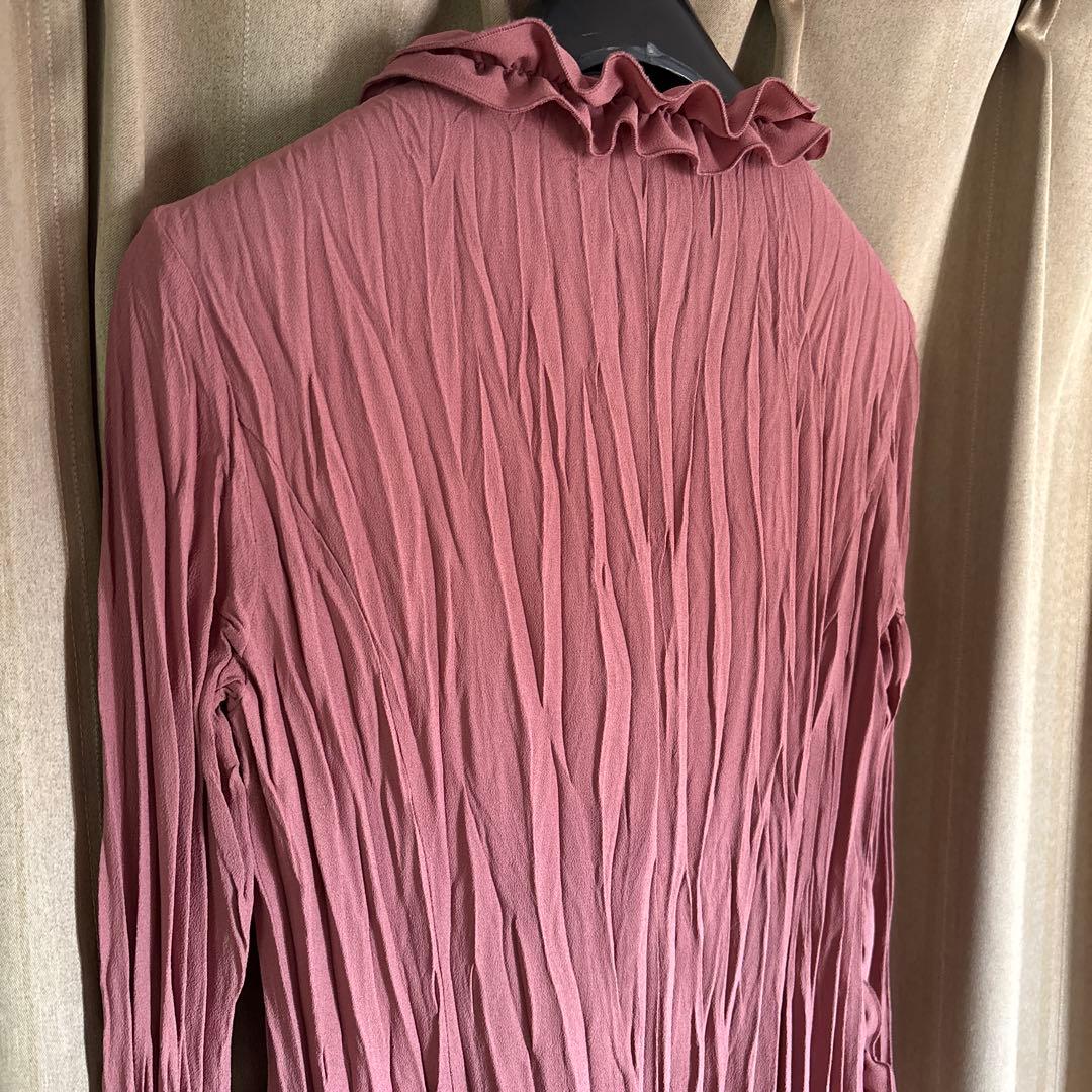 【美品】ノコオーノ ノーカラージャケットフリル付き ピンク 38 Mサイズ