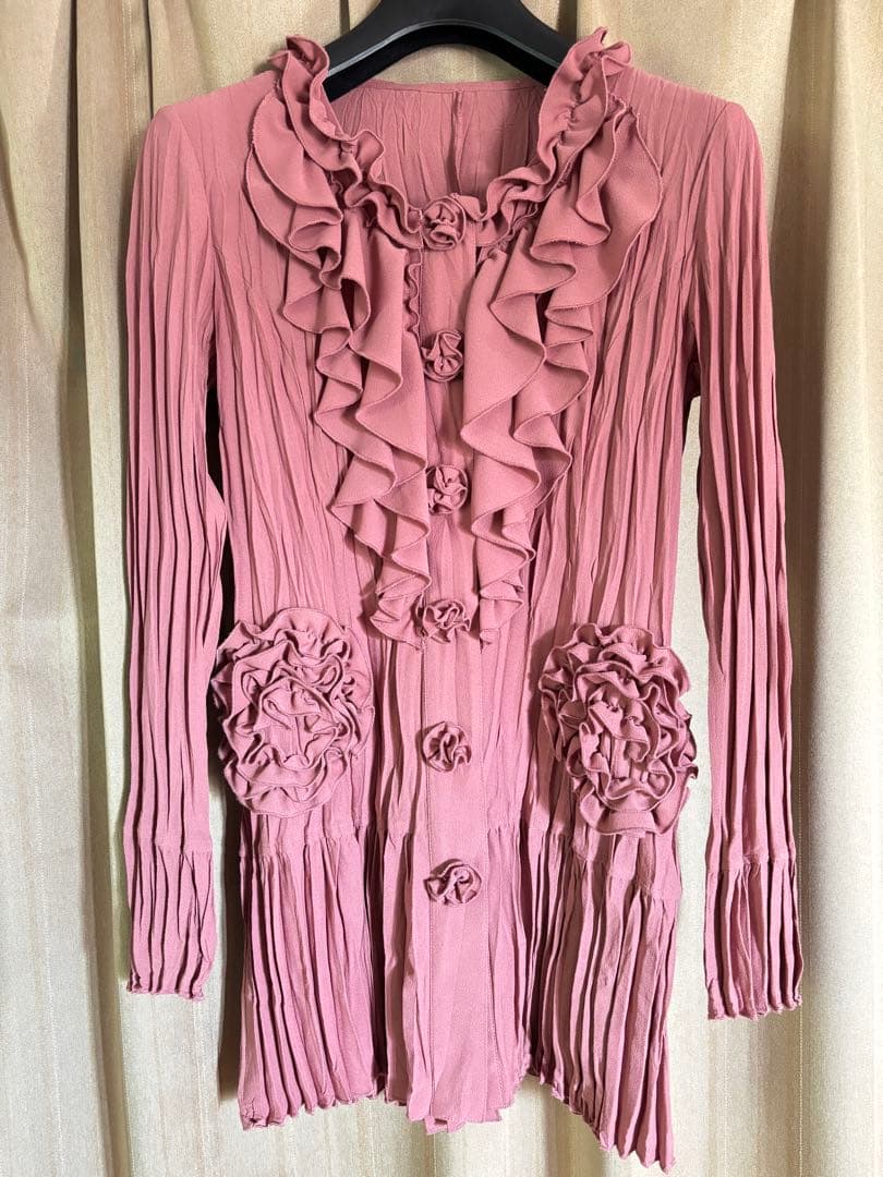 【美品】ノコオーノ ノーカラージャケットフリル付き ピンク 38 Mサイズ
