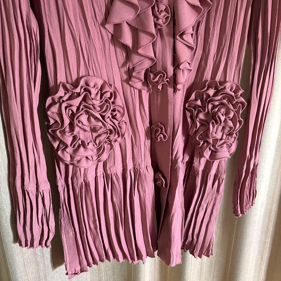 【美品】ノコオーノ ノーカラージャケットフリル付き ピンク 38 Mサイズ