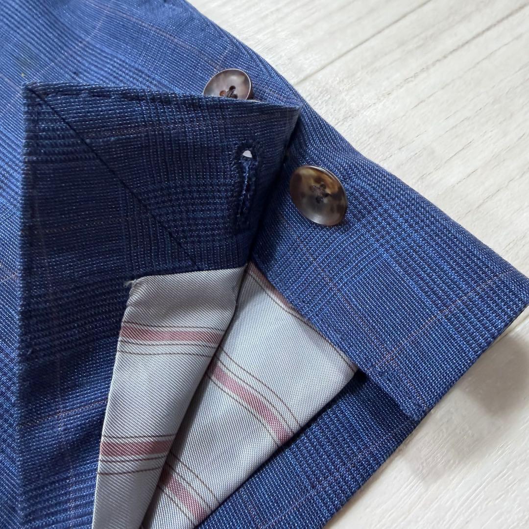 スーツセレクト グアベロ ウィンドーチェック 段返り 本切羽 リネン シルク混