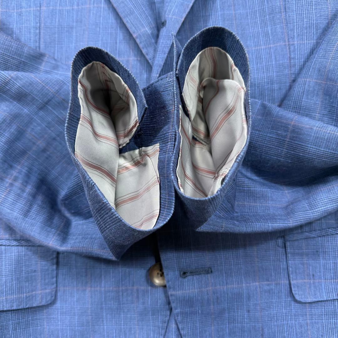 スーツセレクト グアベロ ウィンドーチェック 段返り 本切羽 リネン シルク混