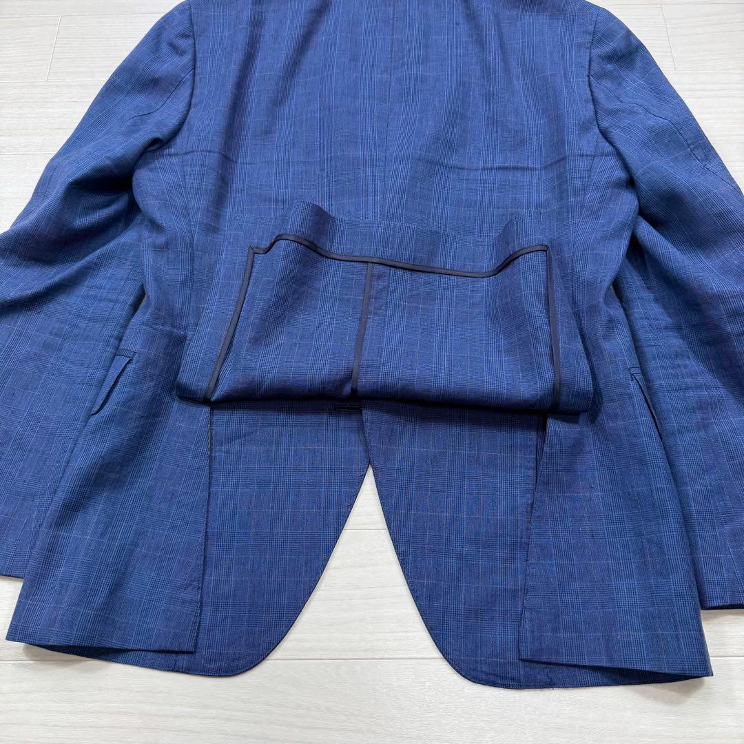 スーツセレクト グアベロ ウィンドーチェック 段返り 本切羽 リネン シルク混