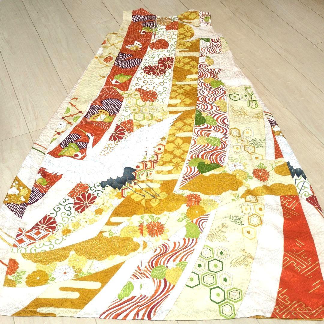 正絹 薄卵 舞鶴刺繍 吉祥 振袖ドレス