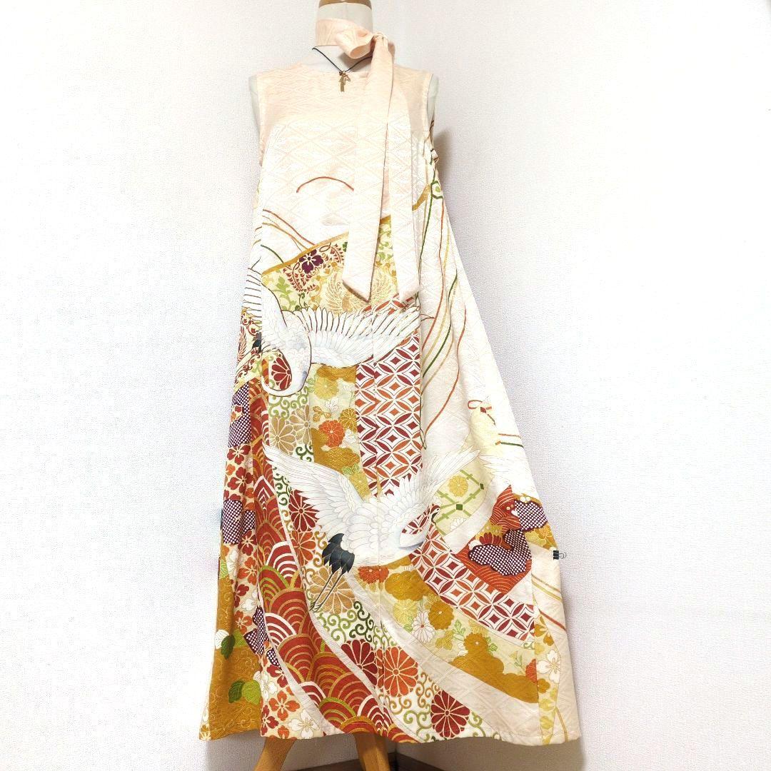 正絹 薄卵 舞鶴刺繍 吉祥 振袖ドレス