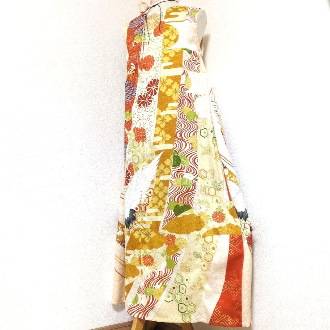 正絹 薄卵 舞鶴刺繍 吉祥 振袖ドレス