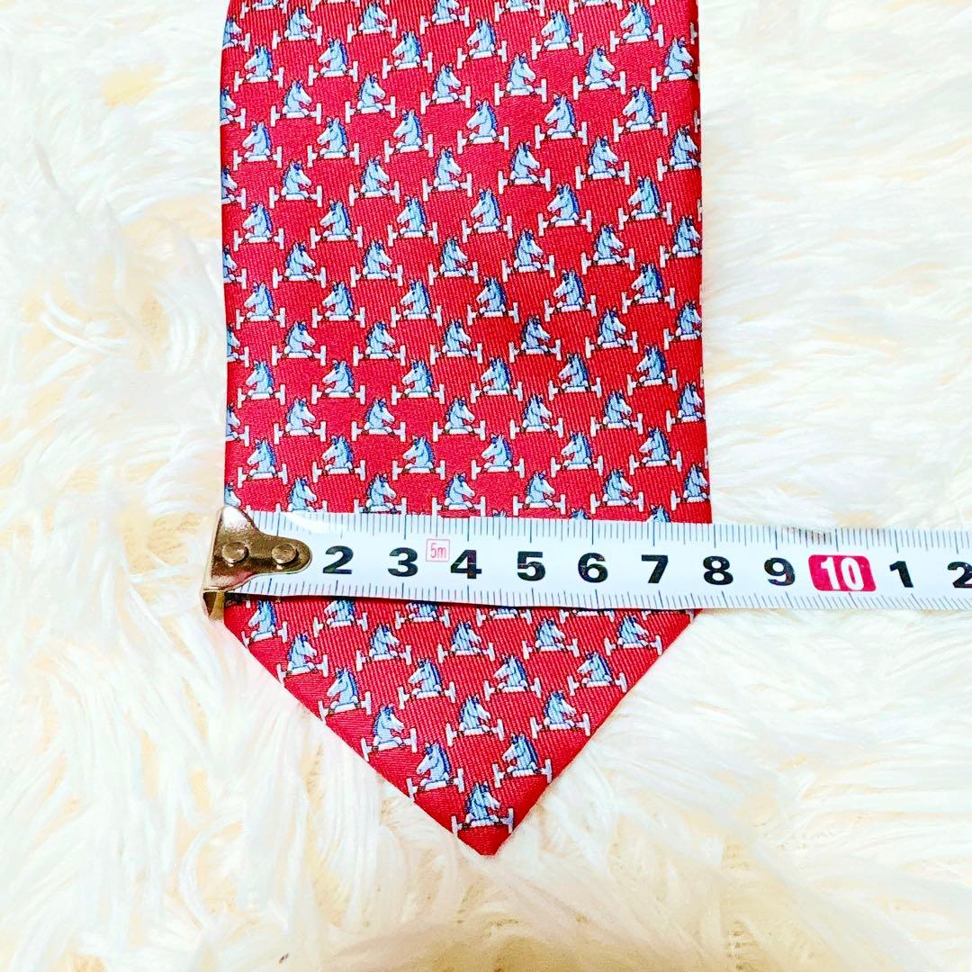 極美品】HERMES エルメス ネクタイ 馬 ホース 障害物 赤 レッド シルク