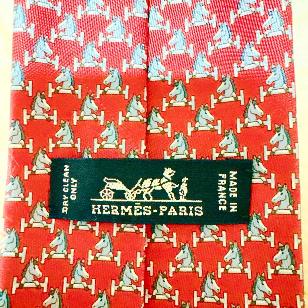 極美品】HERMES エルメス ネクタイ 馬 ホース 障害物 赤 レッド シルク
