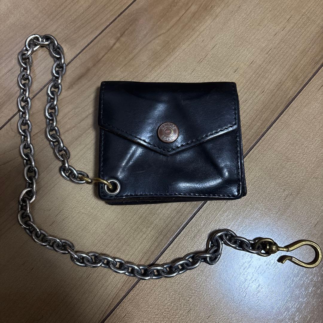 茶芯　ショット　schott 三つ折り財布　ウォレットチェーン　アメカジ　古着