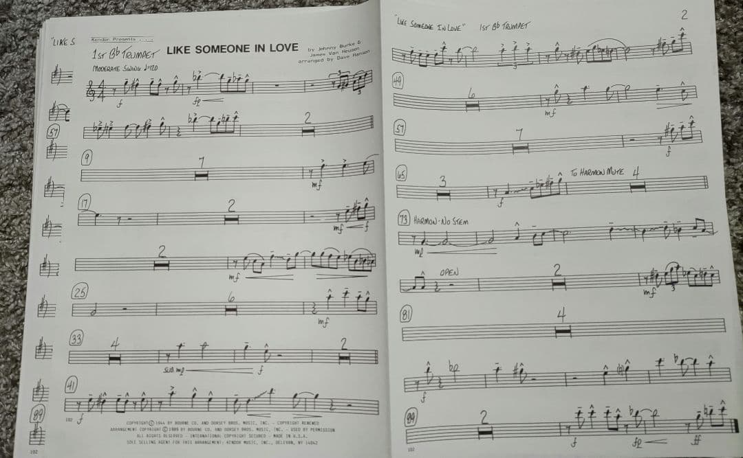 ボーカル　ビッグバンド譜面：LIKE SOME ONE IN LOVE