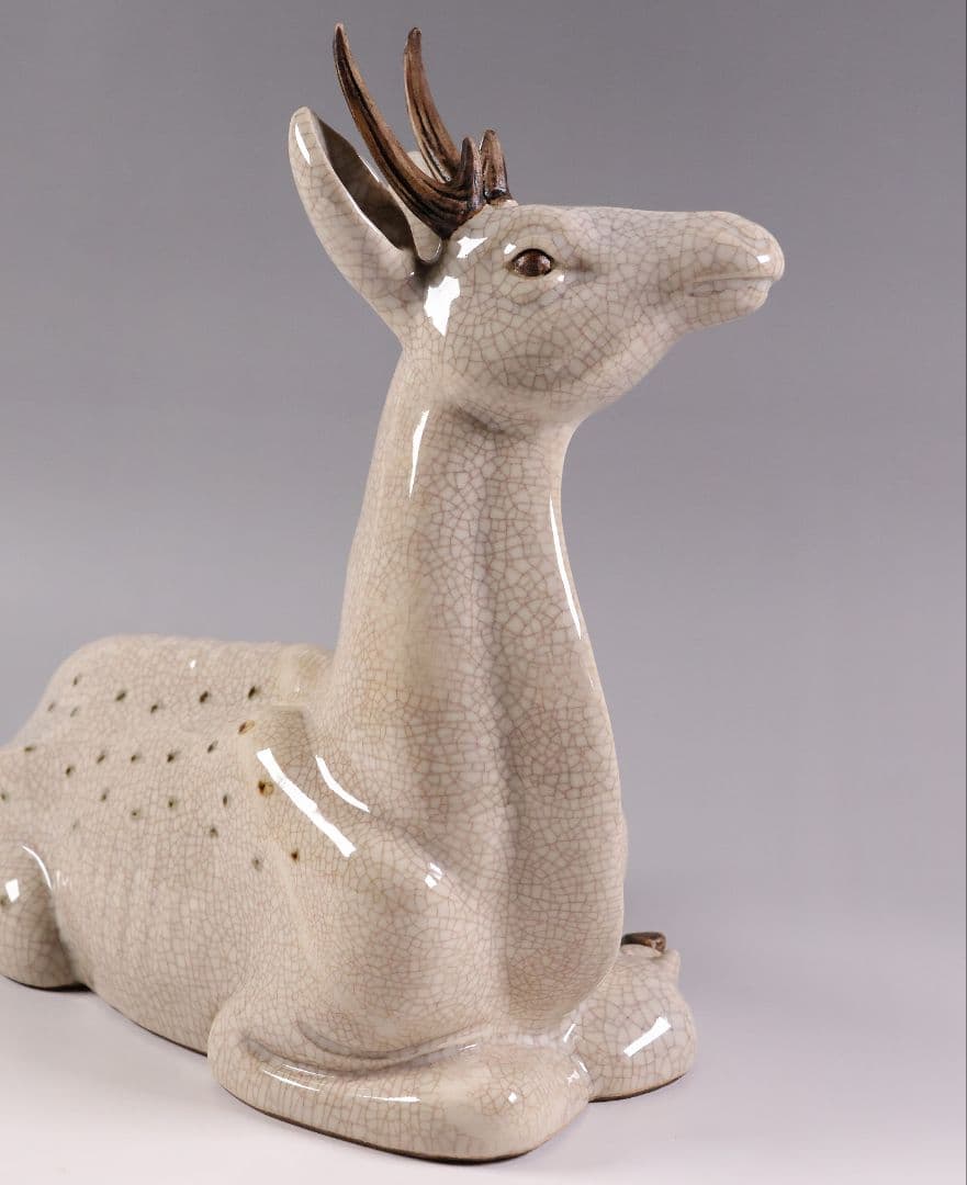 九谷焼 八弘窯 木田弘雄 鹿 置物 高28.3cm 陶芸 動物【MA868】