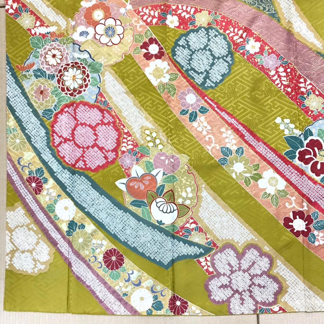 梅乃【102】正絹　振袖　古典　フルセット　三越　大人　熨斗に花丸紋