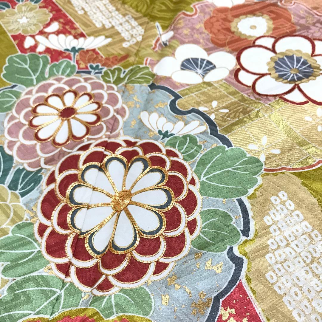 梅乃【102】正絹　振袖　古典　フルセット　三越　大人　熨斗に花丸紋