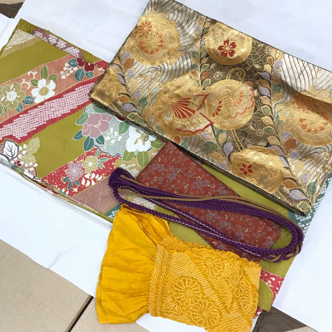 梅乃【102】正絹　振袖　古典　フルセット　三越　大人　熨斗に花丸紋