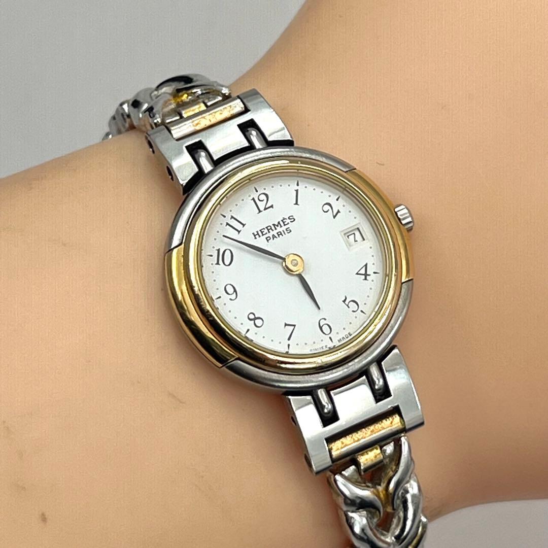新品電池✨　エルメス　ウィンザー　腕時計　コンビ　ホワイト文字盤　レディース