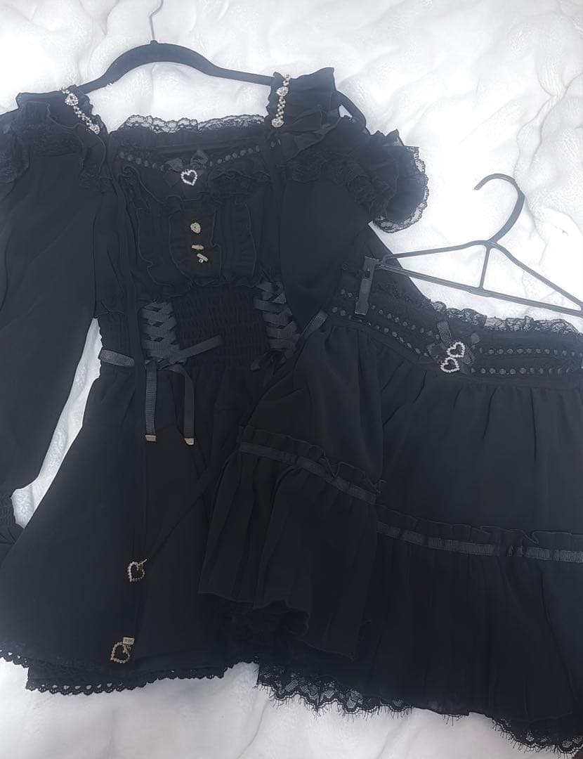 LIZLISA オフショルシフォンセットアップ ブラック