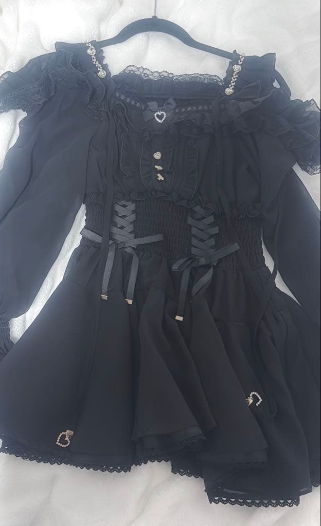 LIZLISA オフショルシフォンセットアップ ブラック